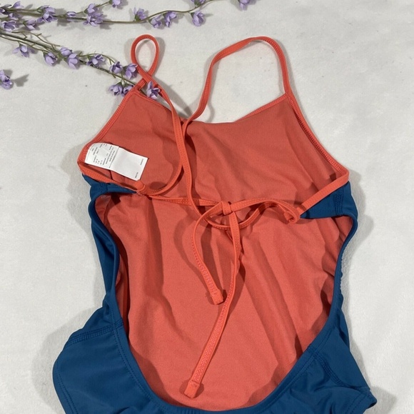 NEW Nike‎ [ 6 ] Cross Tie Back One Piece Swimsuit in Blue /Coral - Picture 10 of 12